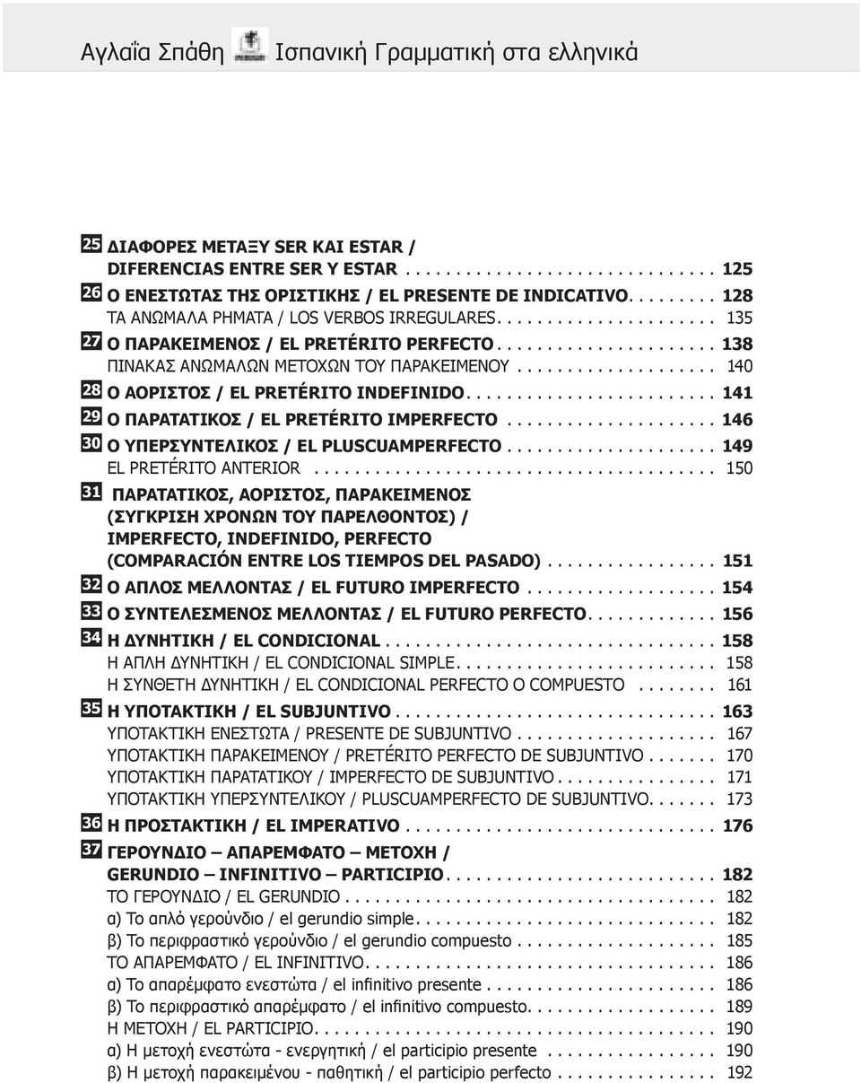 .. 141 29 Ο ΠΑΡΑΤΑΤΙΚΟΣ / EL PRETÉRITO IMPERFECTO...146 30 Ο ΥΠΕΡΣΥΝΤΕΛΙΚΟΣ / EL PLUSCUAMPERFECTO...149 EL PRETÉRITO ANTERIOR.