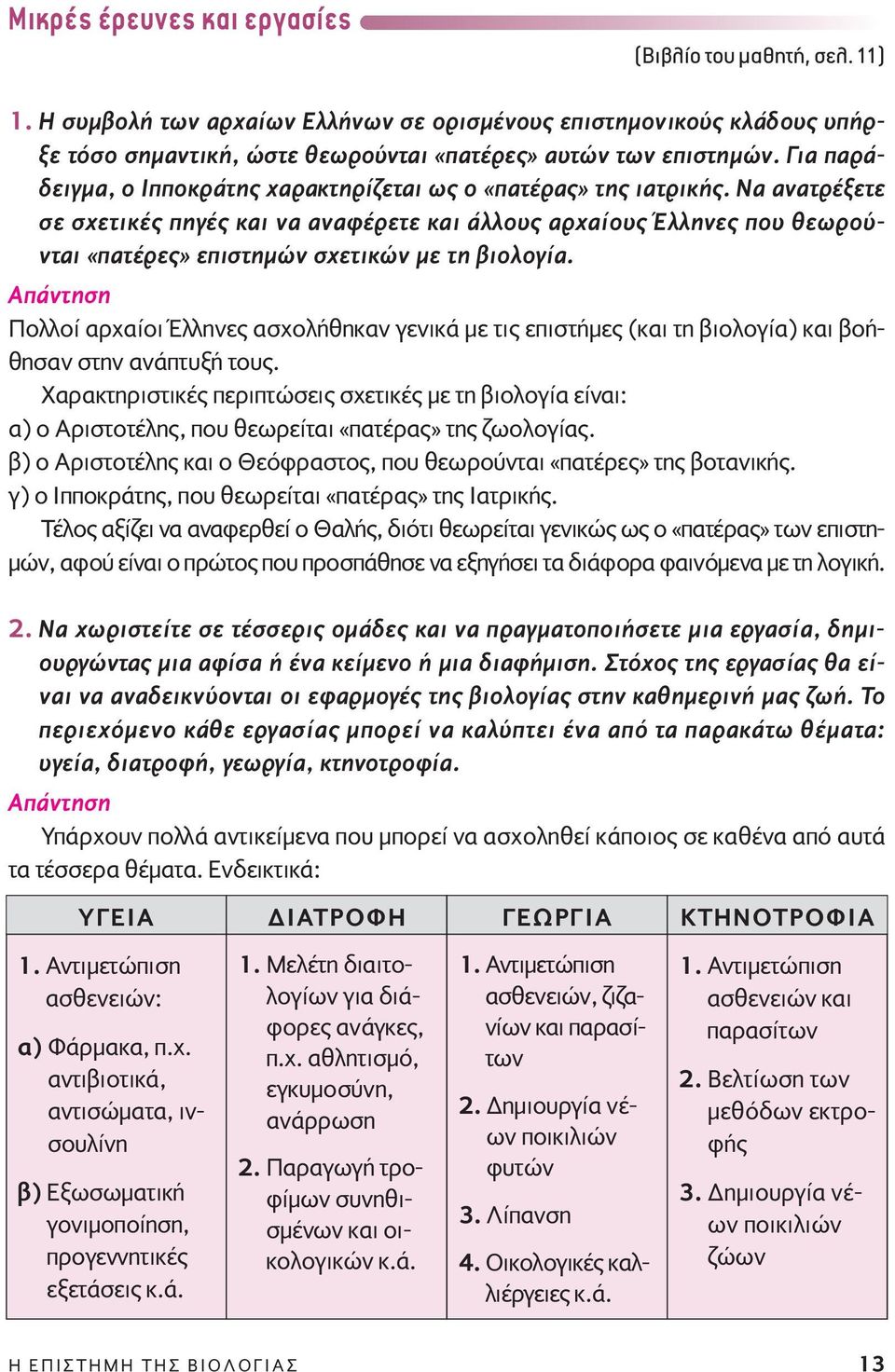 Nα ανατρέξετε σε σχετικές πηγές και να αναφέρετε και άλλους αρχαίους Έλληνες που θεωρούνται «πατέρες» επιστημών σχετικών με τη βιολογία.