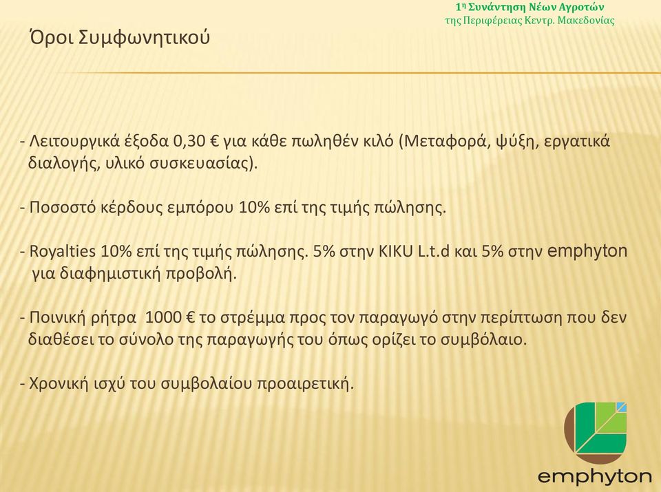 5% στην KIKU L.t.d και 5% στην emphyton για διαφημιστική προβολή.