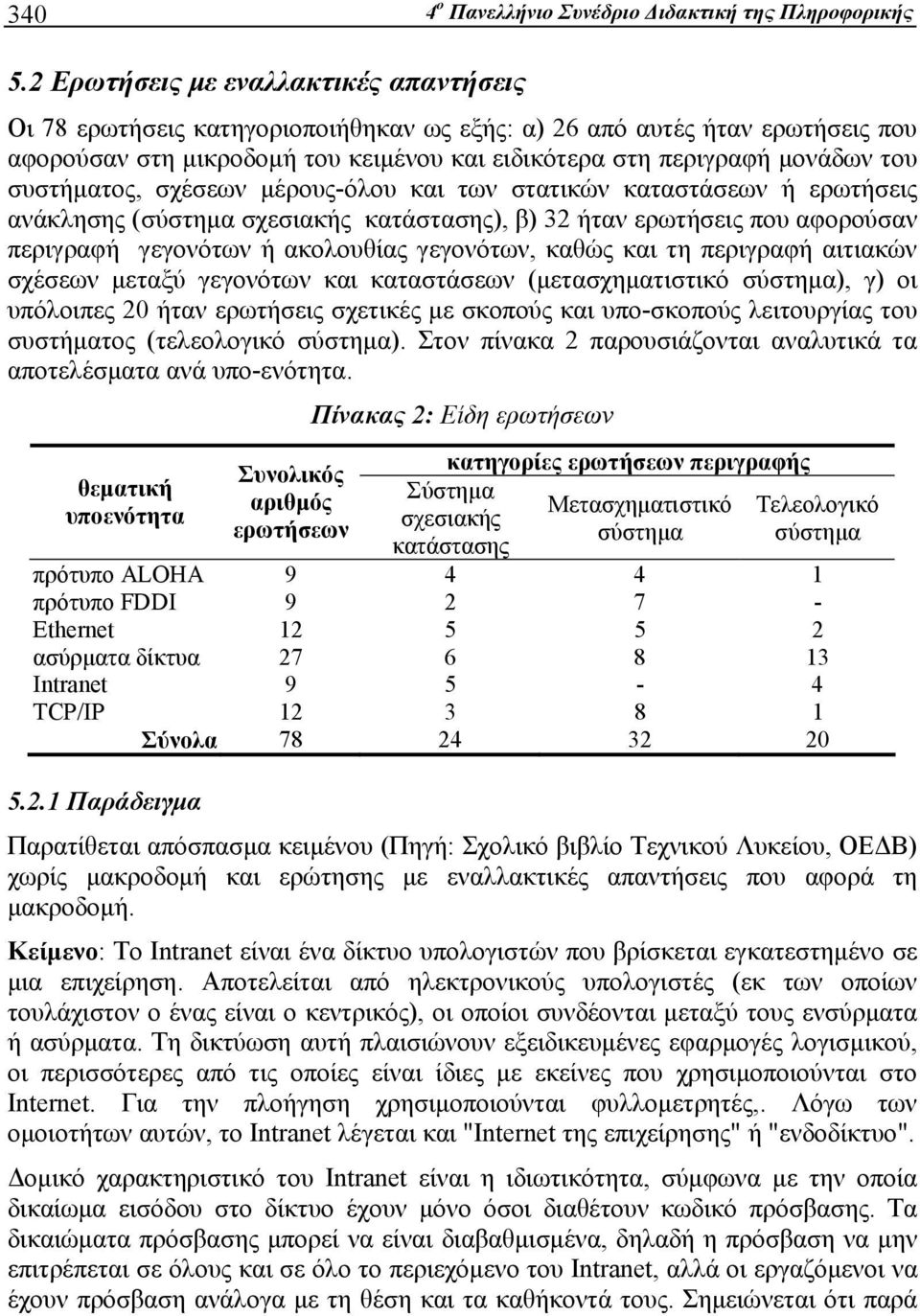 συστήματος, σχέσεων μέρους-όλου και των στατικών καταστάσεων ή ερωτήσεις ανάκλησης (σύστημα σχεσιακής κατάστασης), β) 32 ήταν ερωτήσεις που αφορούσαν περιγραφή γεγονότων ή ακολουθίας γεγονότων, καθώς