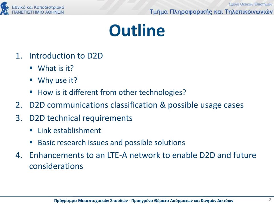 D2D communications classification & possible usage cases 3.