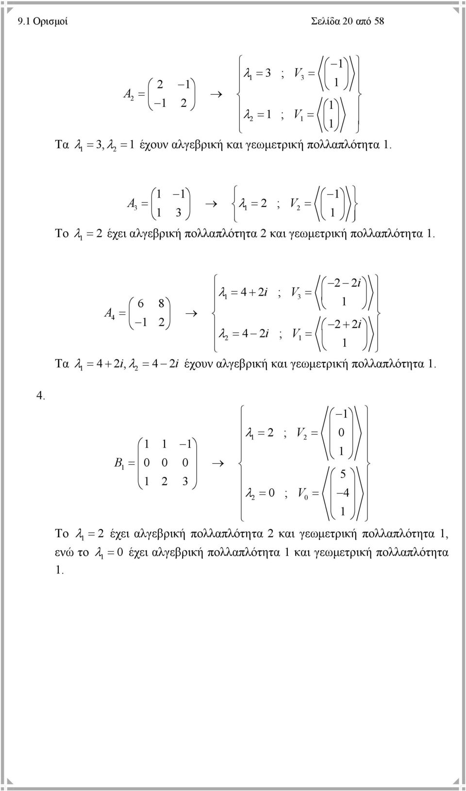 λ = 4 + ; V = 6 8 4 = + λ = 4 ; V = λ = 4+, λ = 4 έχουν αλγεβρική και γεωμετρική πολλαπλότητα. Τα 4.