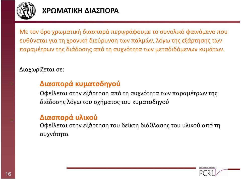 Διαχωρίζεται σε: core Διασπορά κυματοδηγού Οφείλεται στην εξάρτηση από τη συχνότητα των παραμέτρων της διάδοσης