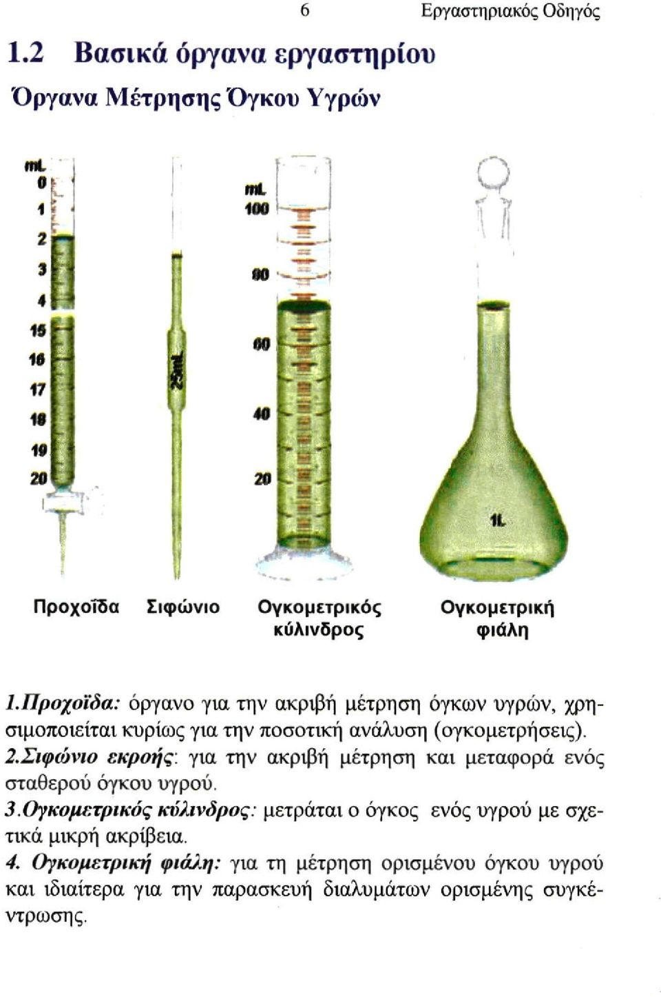 Προχοΐδα: όργανο για την ακριβή μέτρηση όγκων υγρών, χρησιμοποιείται κυρίως για την ποσοτική ανάλυση (ογκομετρήσεις). 2.