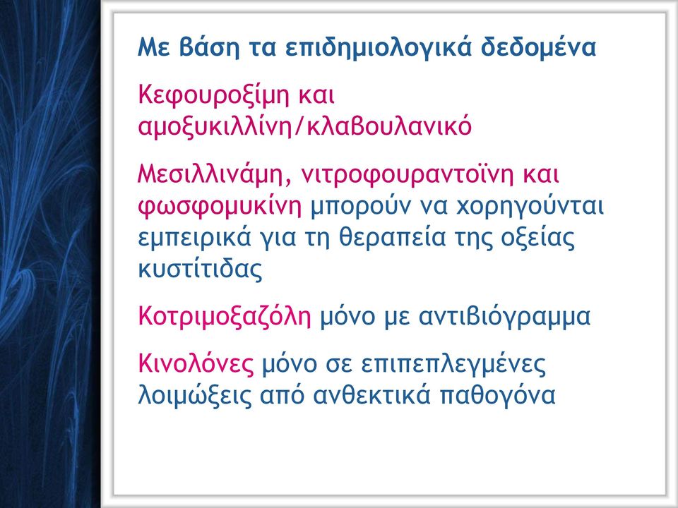 μπορούν να χορηγούνται εμπειρικά για τη θεραπεία της οξείας κυστίτιδας