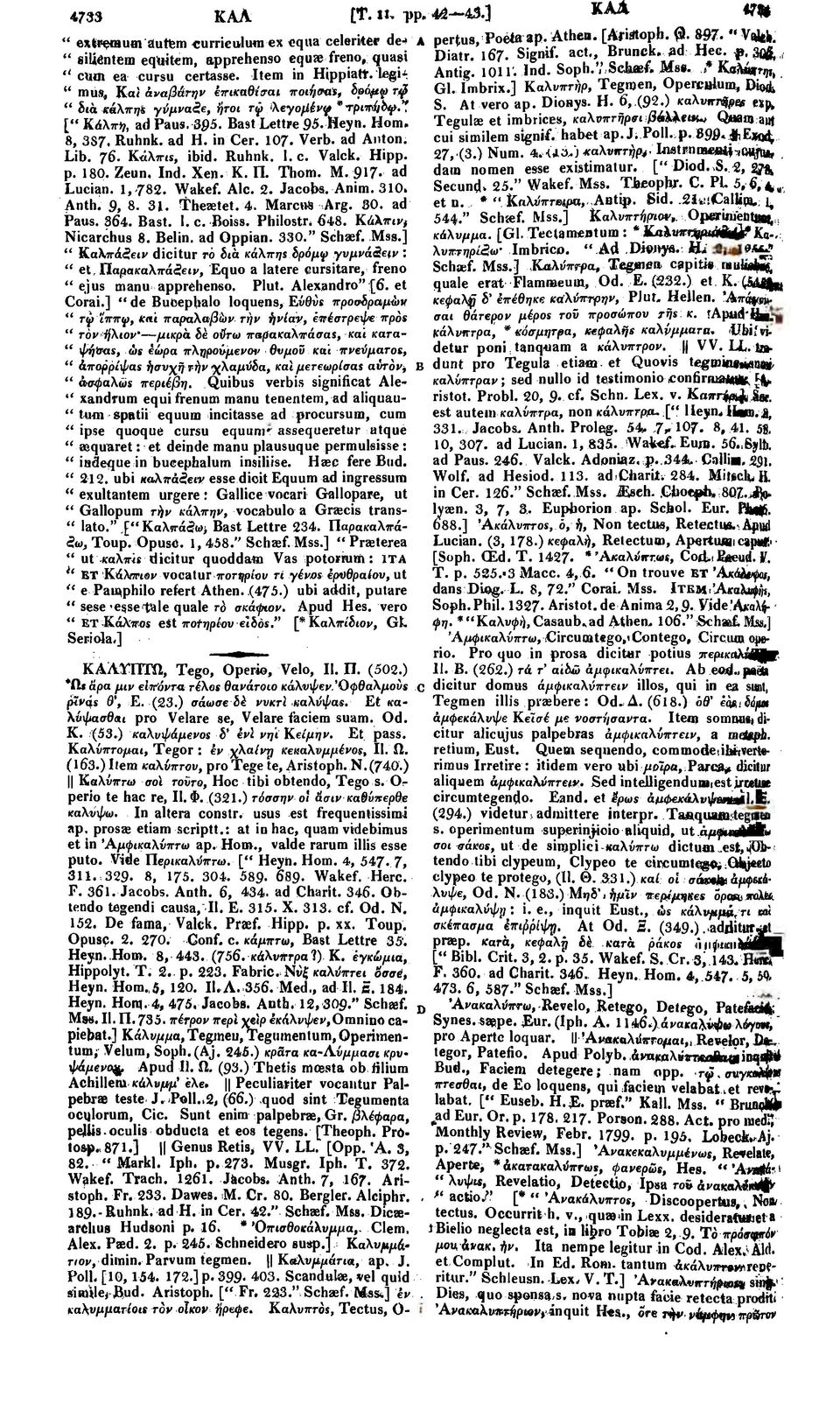 Verb, ad Anton. Lib. 76. Κβλπίϊ, ibid. Ruhnk. I.e. Valck. Hipp, p. 180. Zeun, Ind. Xen. Κ. Π. Thom. M. 917- ad Lucian. 1, 782. Wakef. Ale. 2. Jacobs. Anim. 310. Anth. 9, 8. 31. Theaetet. 4.