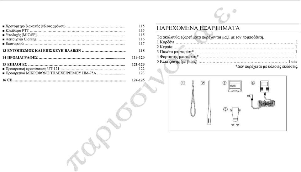 . Προαιρετική εγκατάσταση UT-121 Προαιρετικό ΜΙΚΡΟΦΩΝΟ ΤΗΛΕΧΕΙΡΙΣΜΟΥ HM-75A... 16 CE.