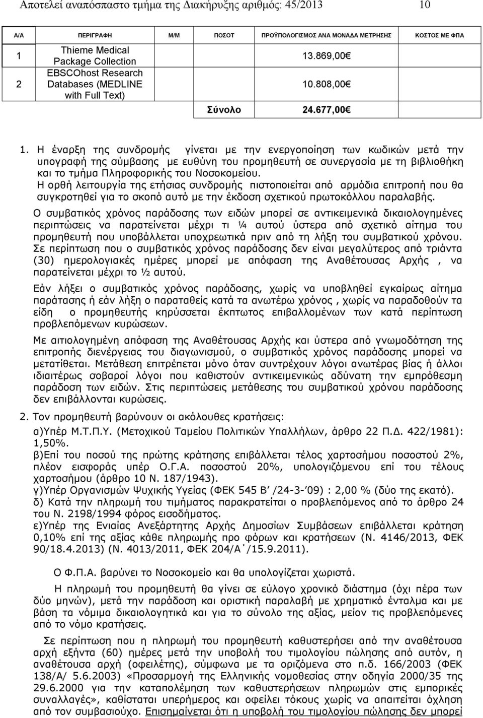 Η έναρξη της συνδρομής γίνεται με την ενεργοποίηση των κωδικών μετά την υπογραφή της σύμβασης με ευθύνη του προμηθευτή σε συνεργασία με τη βιβλιοθήκη και το τμήμα Πληροφορικής του Νοσοκομείου.