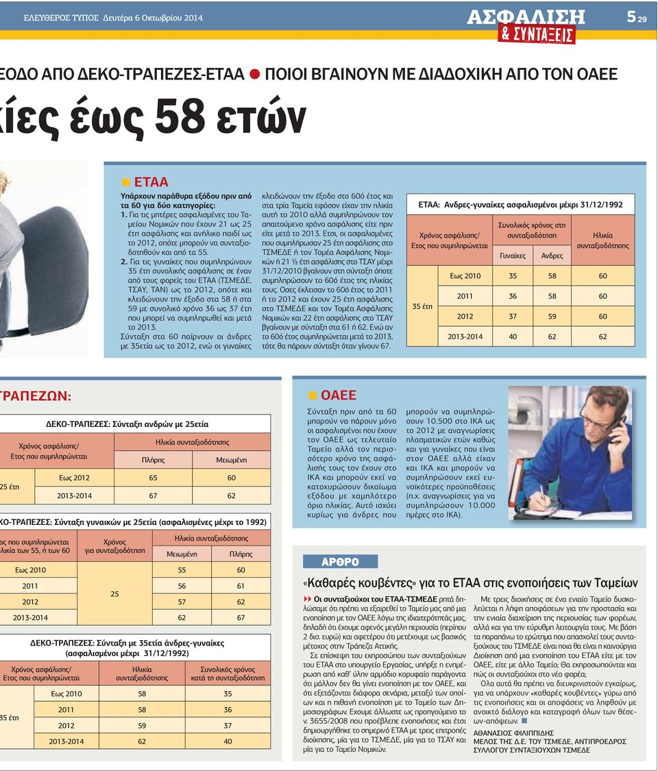 ως 25 έτη ασφάλισης και ανήλικο παιδί ως το 2012, οπότε µπορούν να συνταξιοδοτηθούν και από τα 55. 2. Για τις γυναίκες που συµπληρώνουν 35 έτη συνολικής ασφάλισης σε έναν από τους φορείς του ΕΤΑΑ