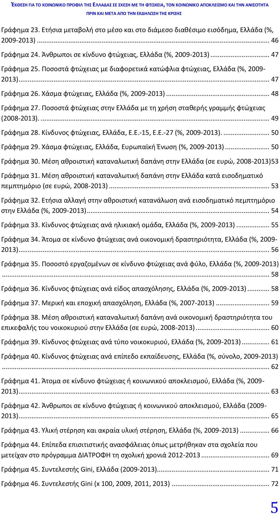 Ποσοστά φτώχειας στην Ελλάδα με τη χρήση σταθερής γραμμής φτώχειας (2008-2013).... 49 Γράφημα 28. Κίνδυνος φτώχειας, Ελλάδα, Ε.Ε.-15, Ε.Ε.-27 (%, 2009-2013).... 50 Γράφημα 29.