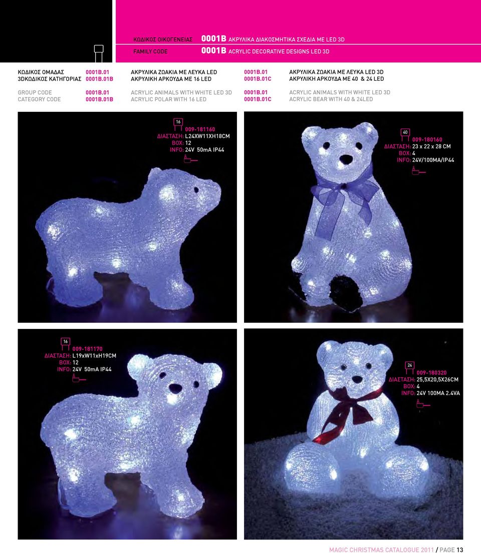 01C ΑΚΡΥΛΙΚΗ ΑΡΚΟΥΔΑ ΜΕ 40 & 24 LED 0001B.01 ACRYLIC ANIMALS WITH WHITE LED 3D 0001B.