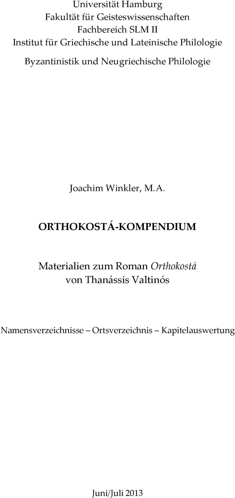 Philologie Joachim Winkler, M.A.