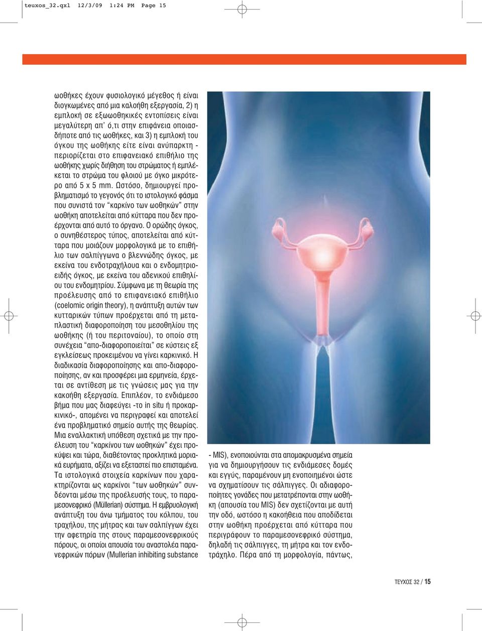 οποιασδήποτε από τις ωοθήκες, και 3) η εμπλοκή του όγκου της ωοθήκης είτε είναι ανύπαρκτη - περιορίζεται στο επιφανειακό επιθήλιο της ωοθήκης χωρίς διήθηση του στρώματος ή εμπλέκεται το στρώμα του