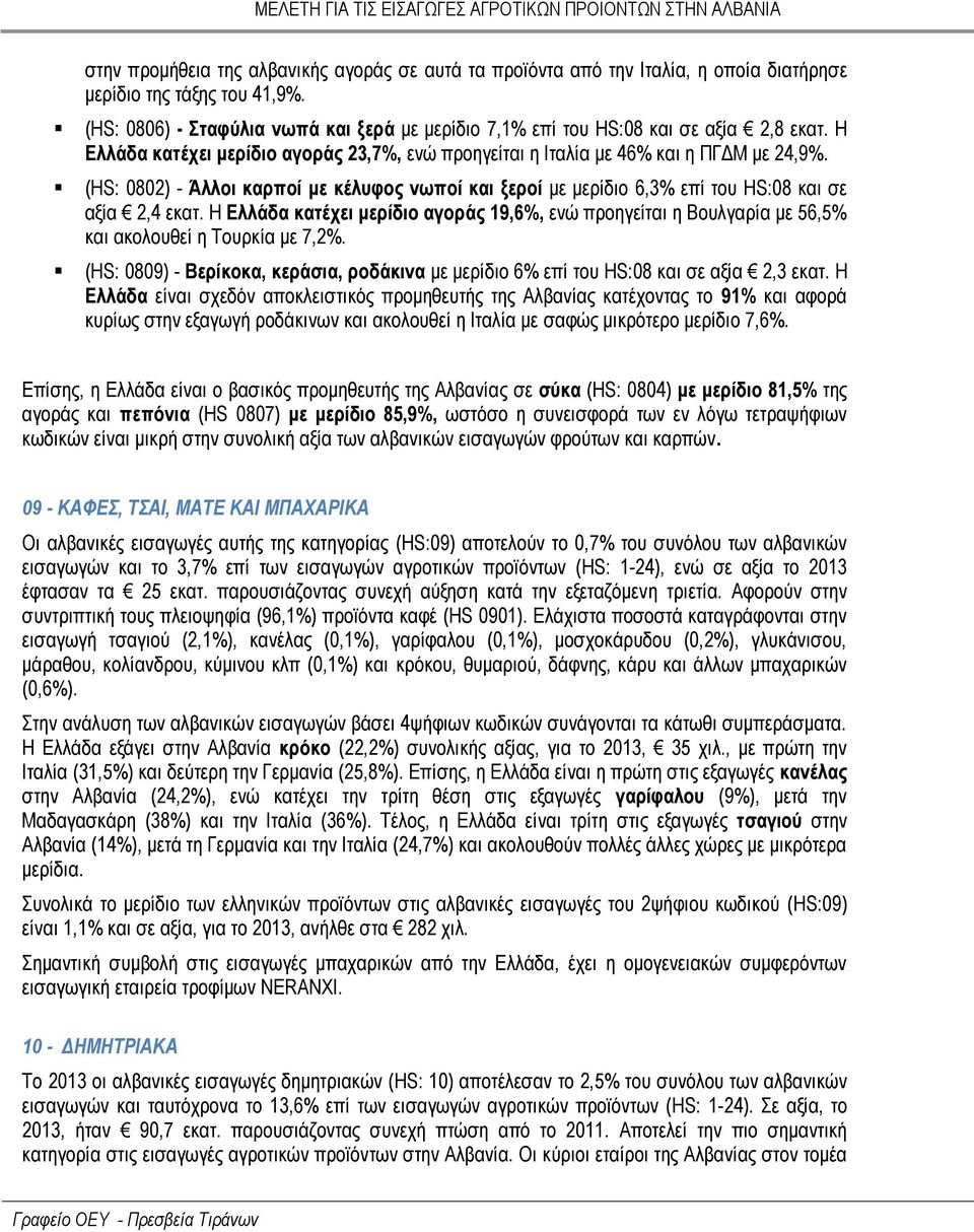 (HS: 0802) - Άλλοι καρποί με κέλυφος νωποί και ξεροί με μερίδιο 6,3% επί του HS:08 και σε αξία 2,4 εκατ.