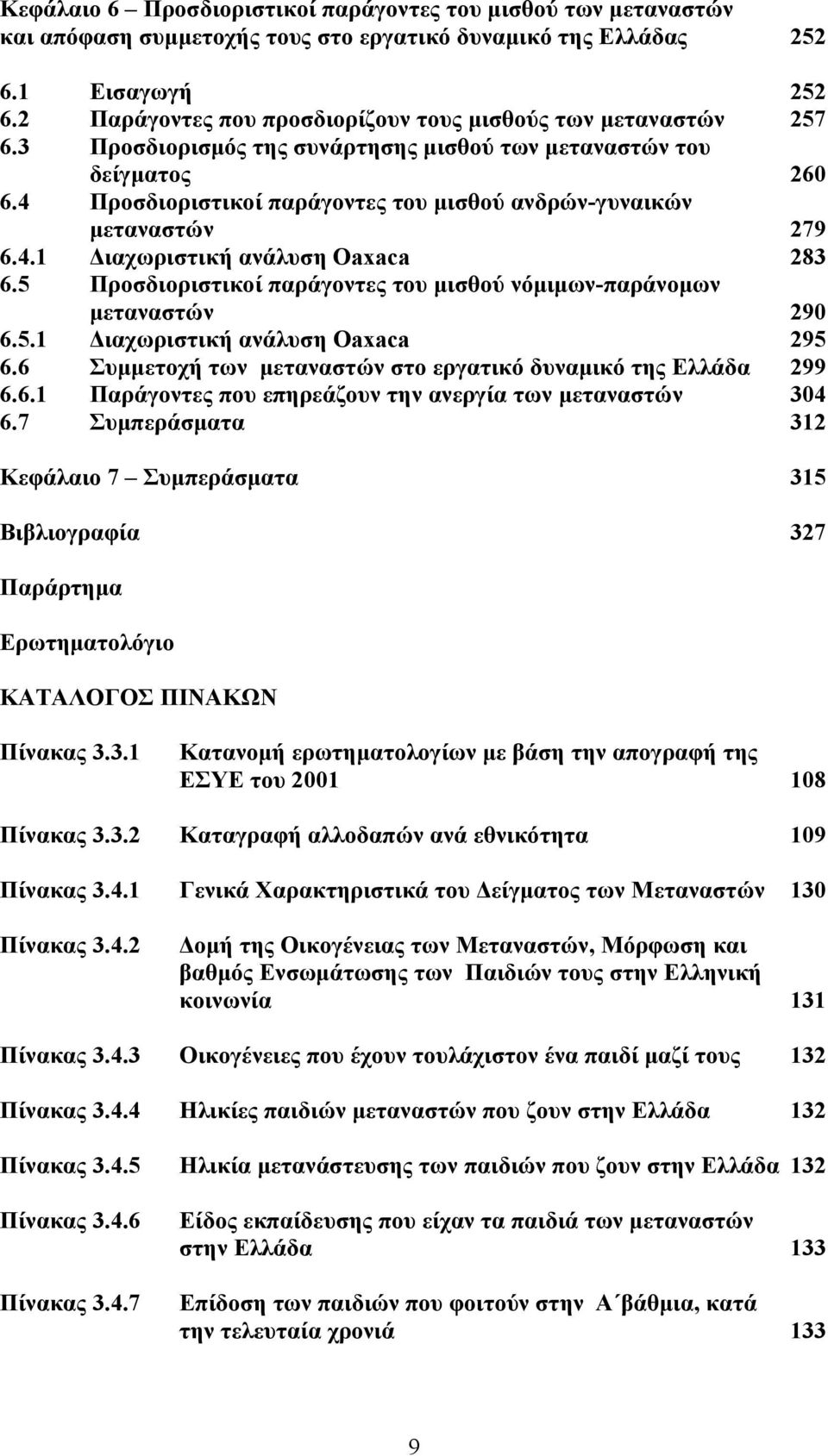 4 Προσδιοριστικοί παράγοντες του μισθού ανδρών-γυναικών μεταναστών 279 6.4.1 Διαχωριστική ανάλυση Oaxaca 283 6.5 Προσδιοριστικοί παράγοντες του μισθού νόμιμων-παράνομων μεταναστών 290 6.5.1 Διαχωριστική ανάλυση Oaxaca 295 6.