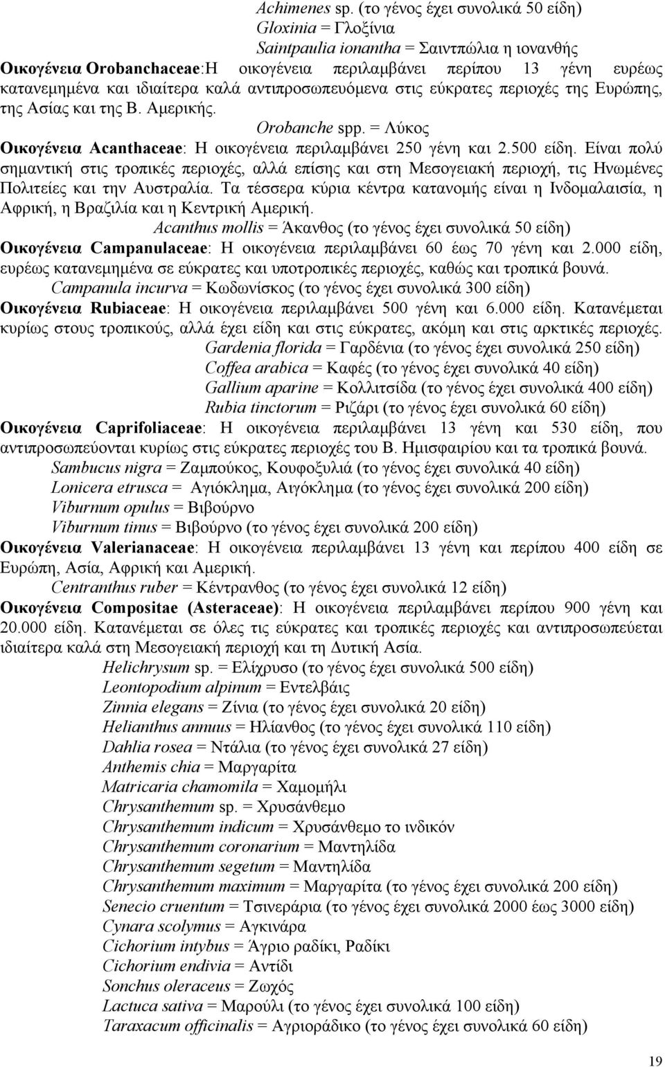 καλά αντιπροσωπευόµενα στις εύκρατες περιοχές της Ευρώπης, της Ασίας και της Β. Αµερικής. Orobanche spp. = Λύκος Οικογένεια Acanthaceae: Η οικογένεια περιλαµβάνει 250 γένη και 2.500 είδη.