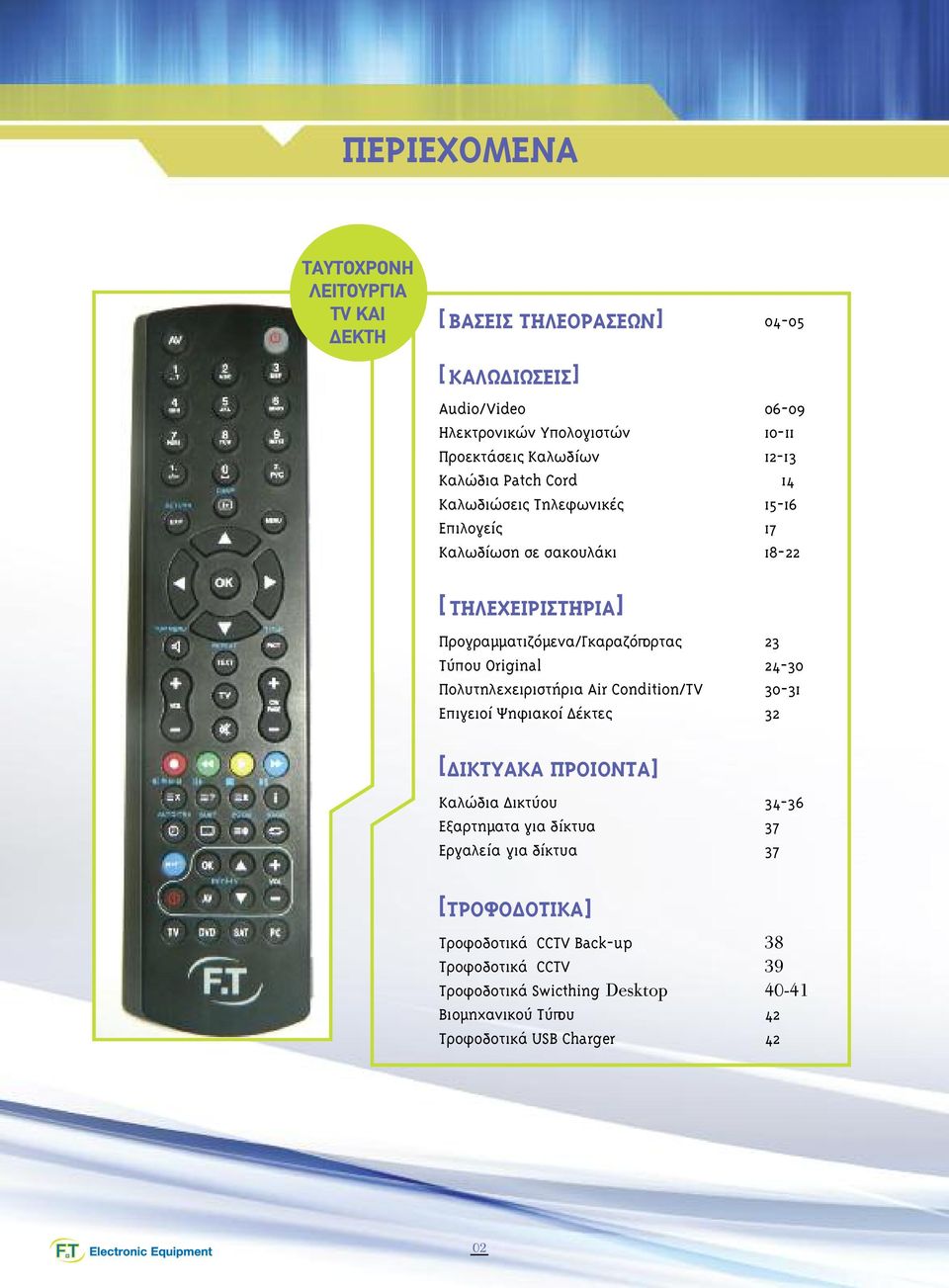 Οriginal 24-30 Πολυτηλεχειριστήρια Air Condition/TV 30-31 Επιγειοί Ψηφιακοί έκτες 32 [ ΙΚΤΥΑΚΑ ΠΡΟΙΟΝΤΑ] Καλώδια ικτύου 34-36 Εξαρτηµατα για δίκτυα 37 Εργαλεία