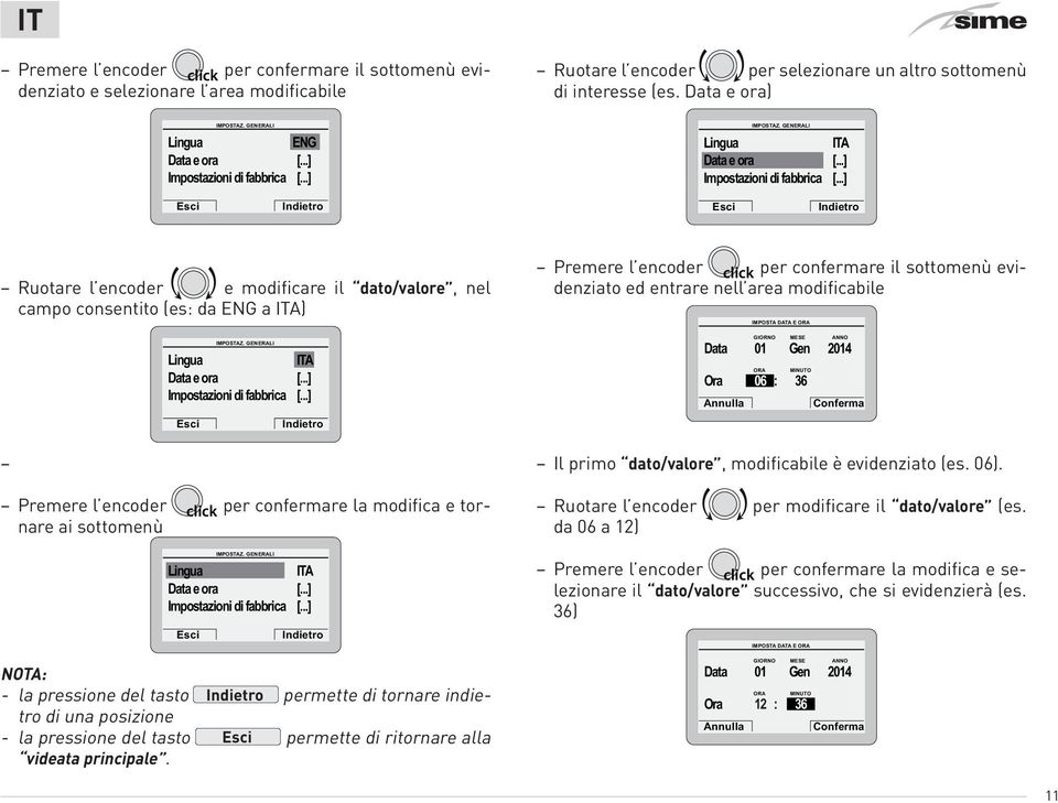 GENERALI Lingua ITA Data e ora [...] Impostazioni di fabbrica [.