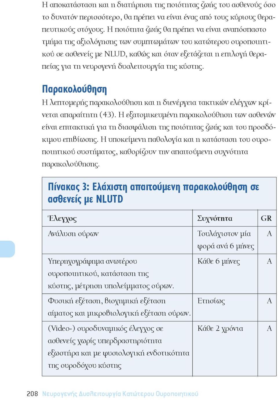 δυσλειτουργία της κύστης. Παρακολούθηση Η λεπτομερής παρακολούθηση και η διενέργεια τακτικών ελέγχων κρίνεται απαραίτητη (43).