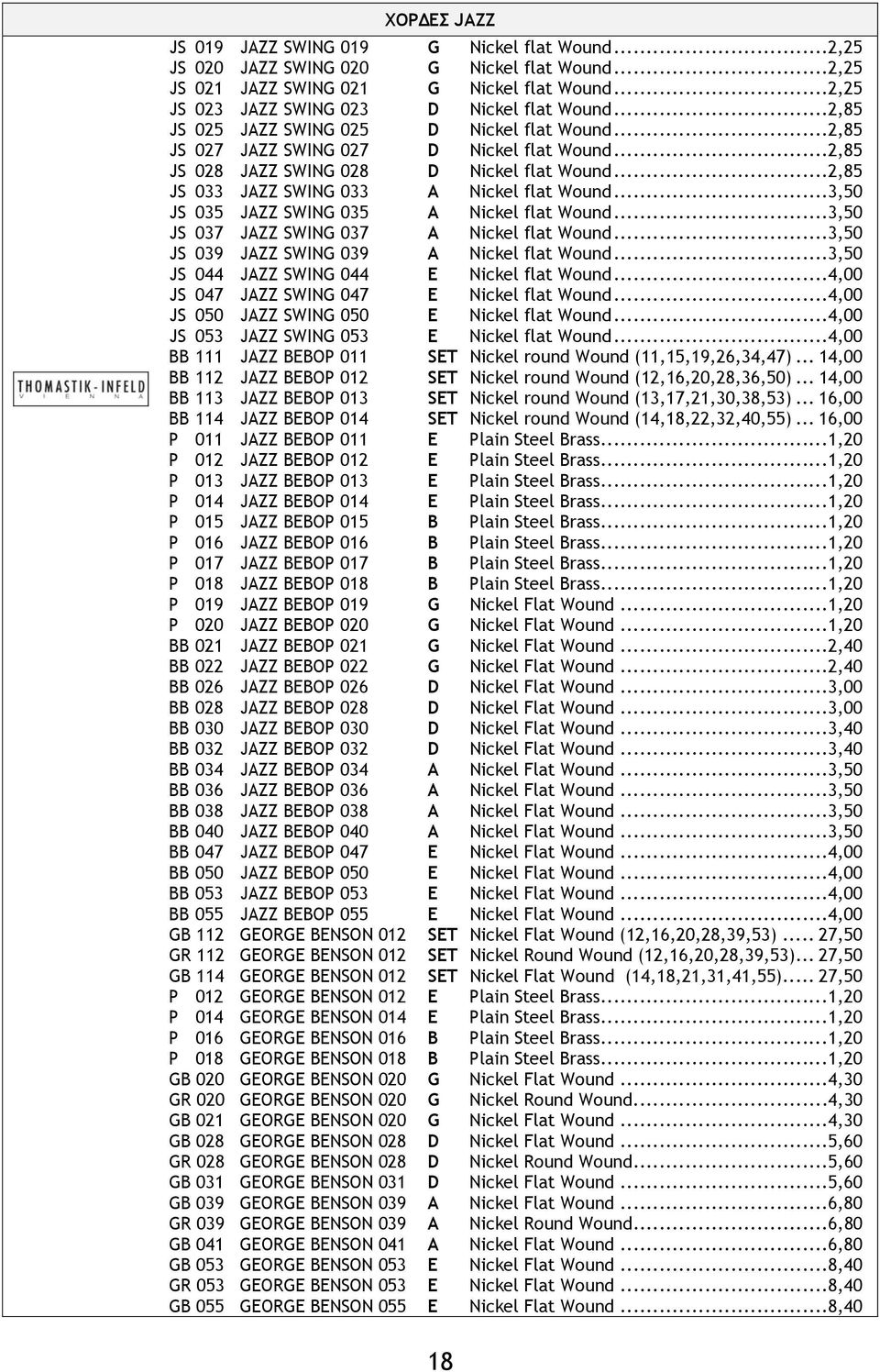 ..3,50 JS 035 JAZZ SWING 035 A Nickel flat Wound...3,50 JS 037 JAZZ SWING 037 A Nickel flat Wound...3,50 JS 039 JAZZ SWING 039 A Nickel flat Wound...3,50 JS 044 JAZZ SWING 044 E Nickel flat Wound.