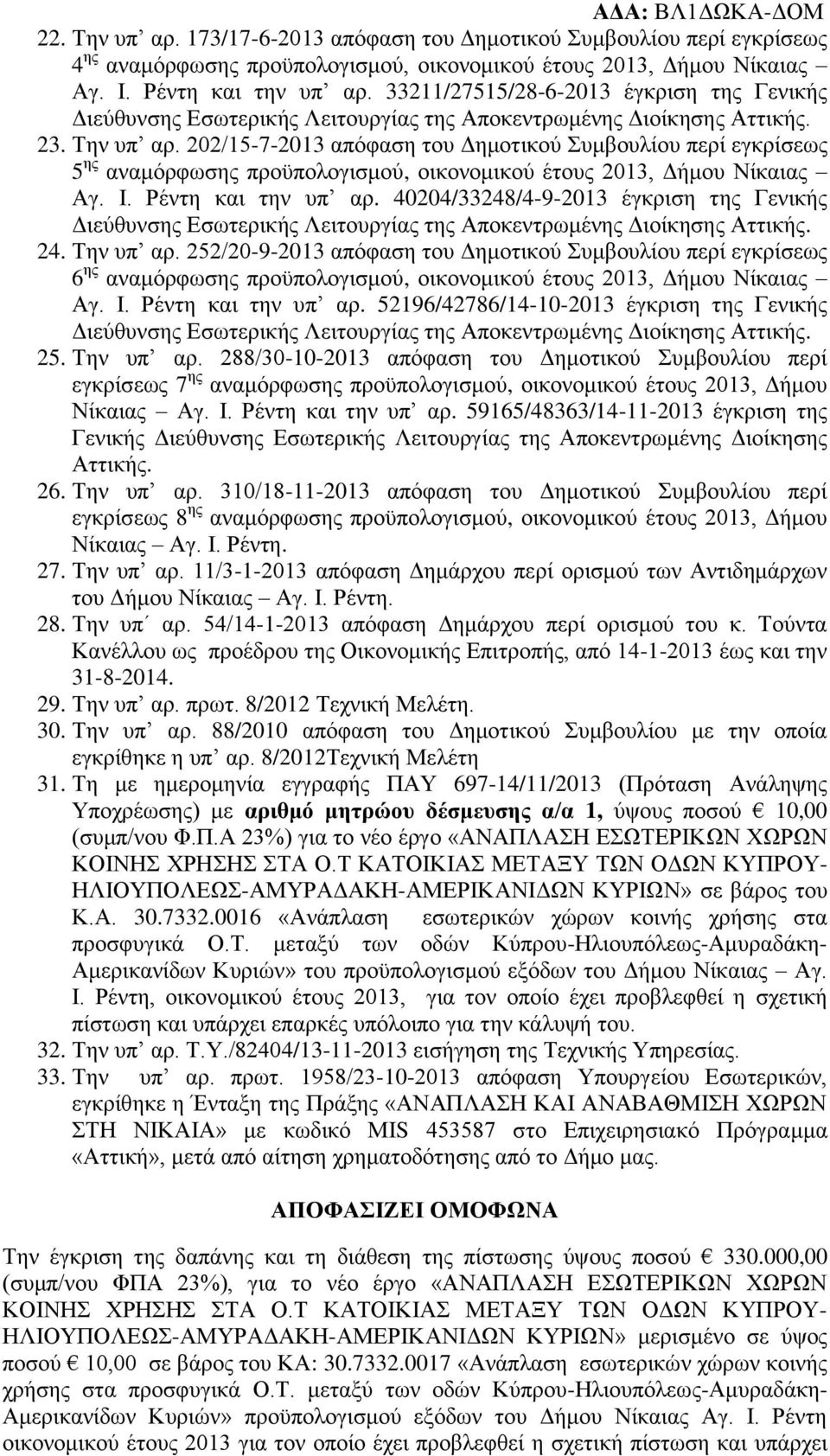 Ρέντη και την υπ αρ. 40204/33248/4-9-2013 έγκριση της Γενικής 24. Την υπ αρ.