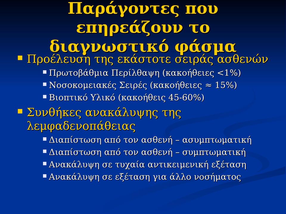 Συνθήκες ανακάλυψης της λεμφαδενοπάθειας Διαπίστωση από τον ασθενή ασυμπτωματική Διαπίστωση από τον