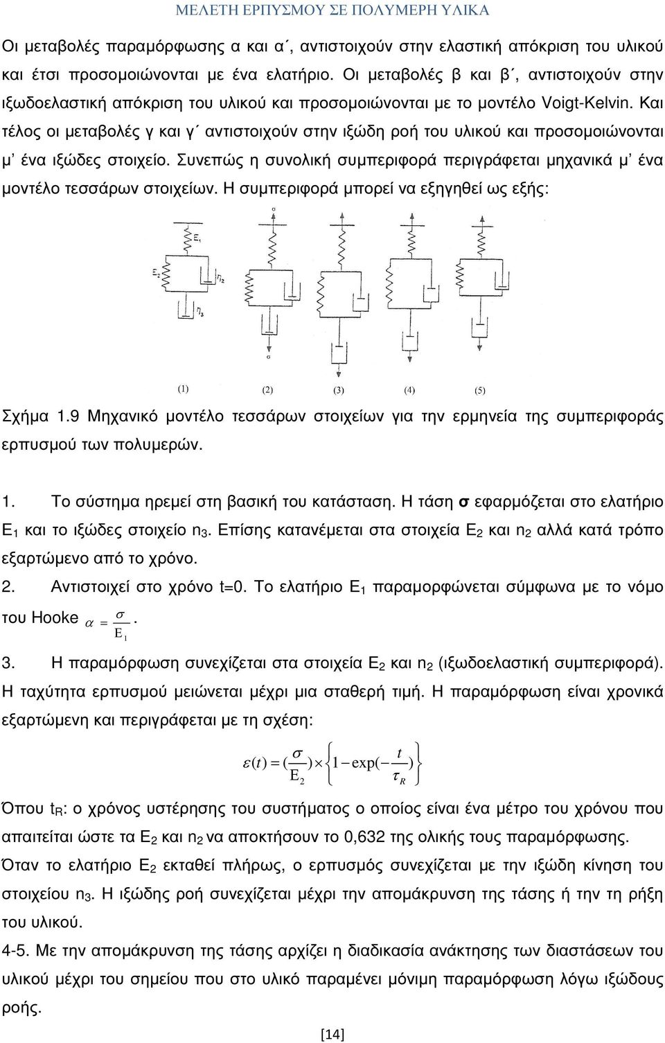 Και τέλος οι µεταβολές γ και γ αντιστοιχούν στην ιξώδη ροή του υλικού και προσοµοιώνονται µ ένα ιξώδες στοιχείο. Συνεπώς η συνολική συµπεριφορά περιγράφεται µηχανικά µ ένα µοντέλο τεσσάρων στοιχείων.