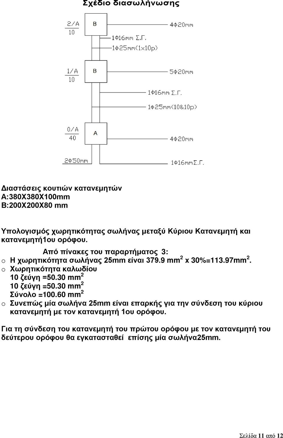 o Χωρητικότητα καλωδίου 2 10 ζεύγη =50.30 mm 2 10 ζεύγη =50.30 mm 2 Σύνολο =100.