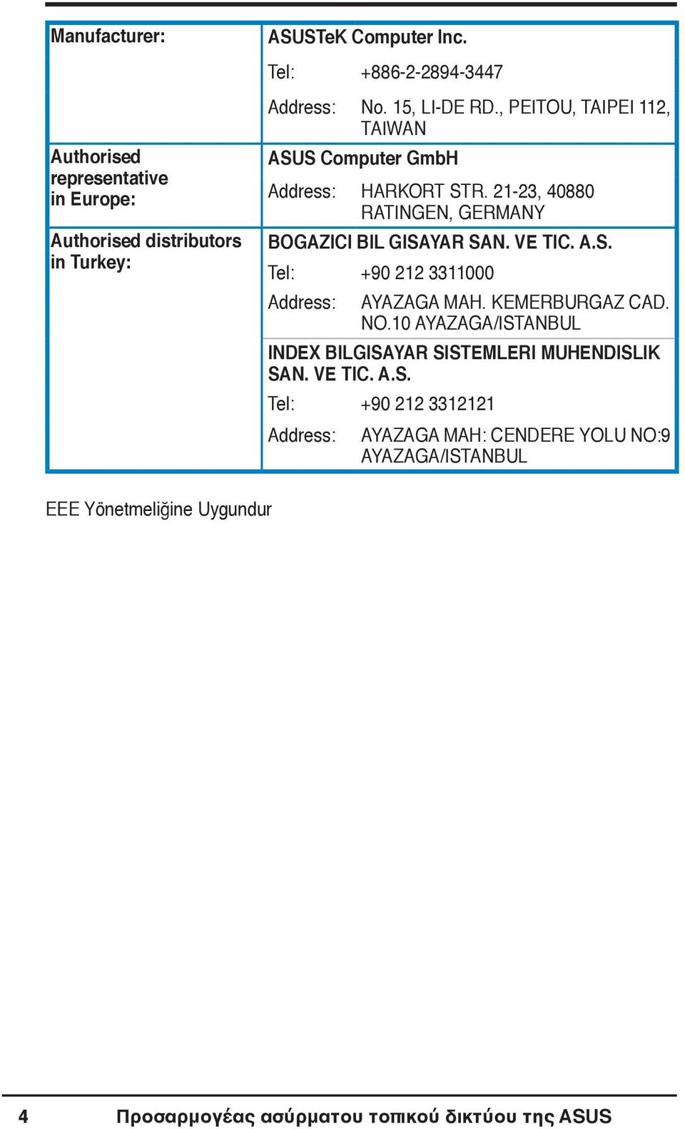 A.S. Tel: +90 212 3311000 Address: AYAZAGA MAH. KEMERBURGAZ CAD. NO.10 AYAZAGA/ISTANBUL INDEX BILGISAYAR SISTEMLERI MUHENDISLIK SAN. VE TIC. A.S.