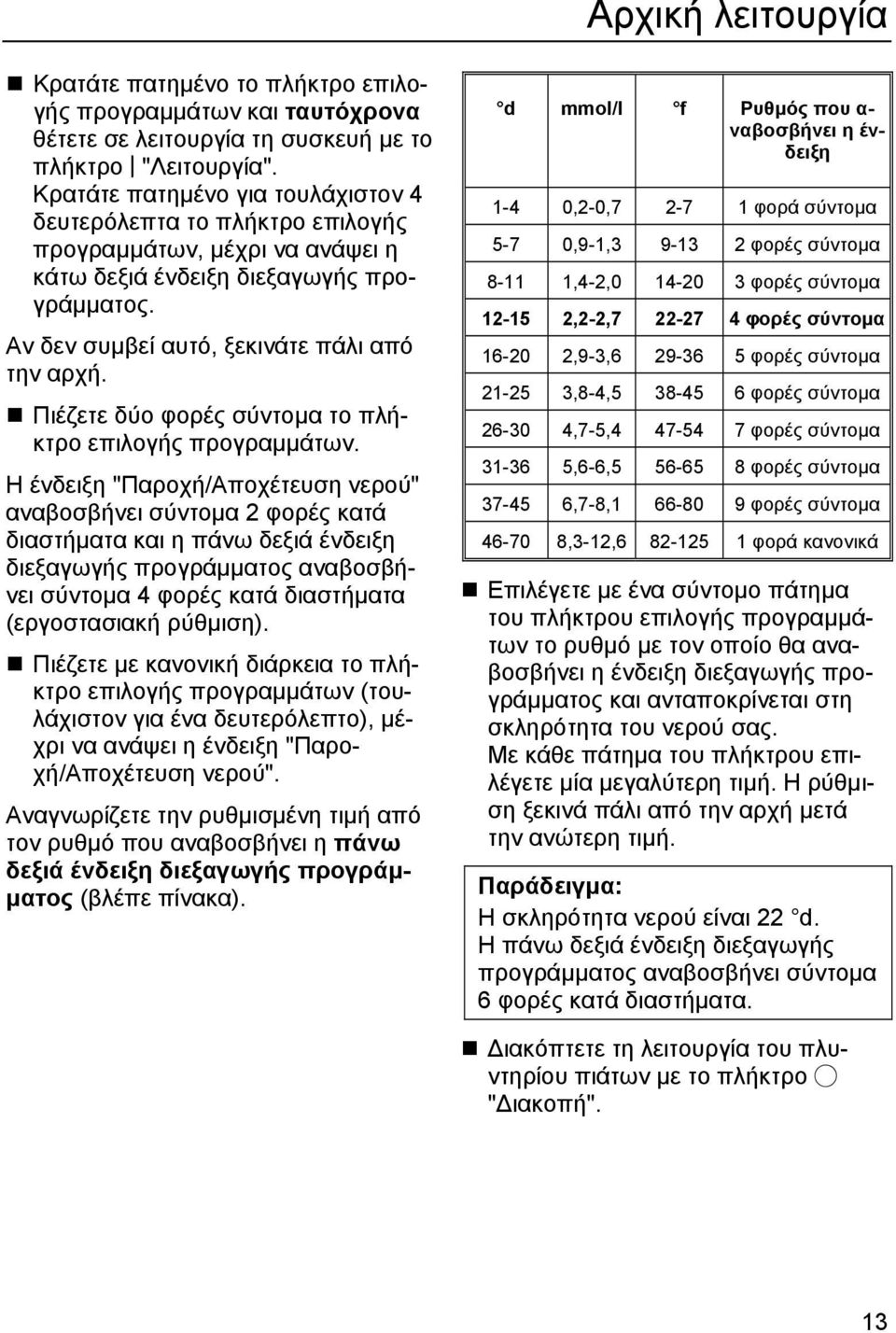 Πιέζετε δύο φορές σύντοµα το πλήκτρο επιλογής προγραµµάτων.