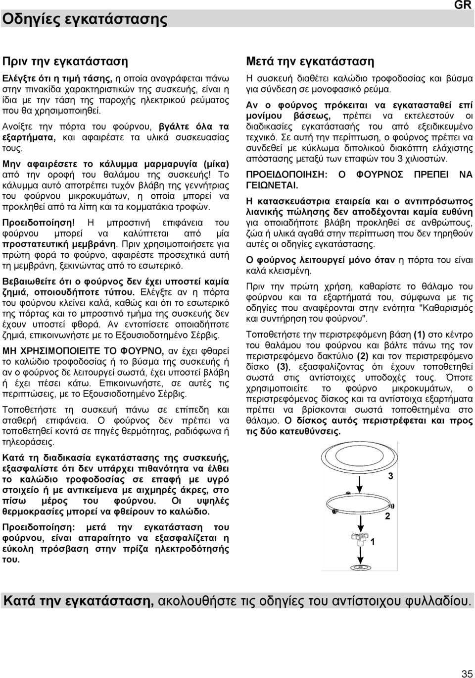 Μην αφαιρέσετε το κάλυμμα μαρμαρυγία (μίκα) από την οροφή του θαλάμου της συσκευής!