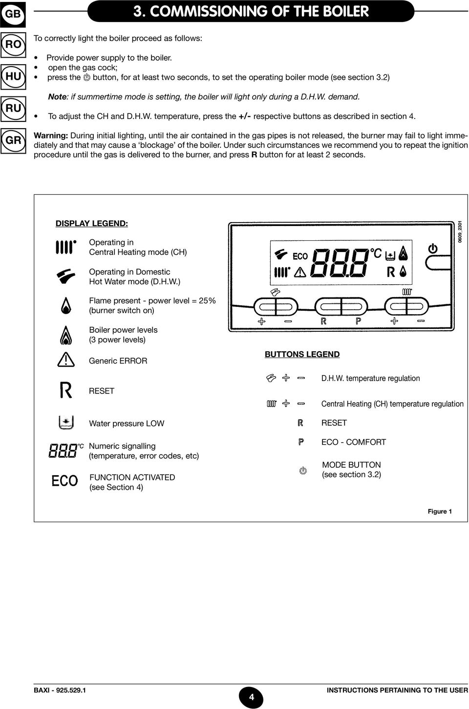 demand. To adjust the CH and D.H.W. temperature, press the +/- respective buttons as described in section 4.