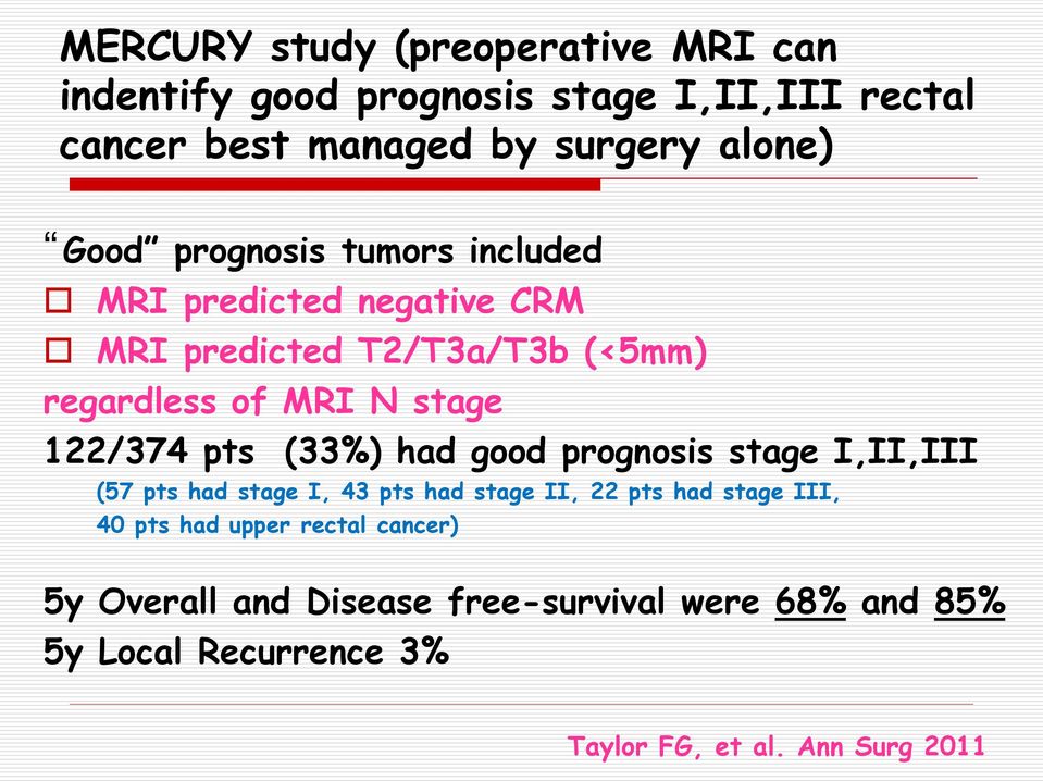 pts (33%) had good prognosis stage I,II,III (57 pts had stage I, 43 pts had stage II, 22 pts had stage III, 40 pts had