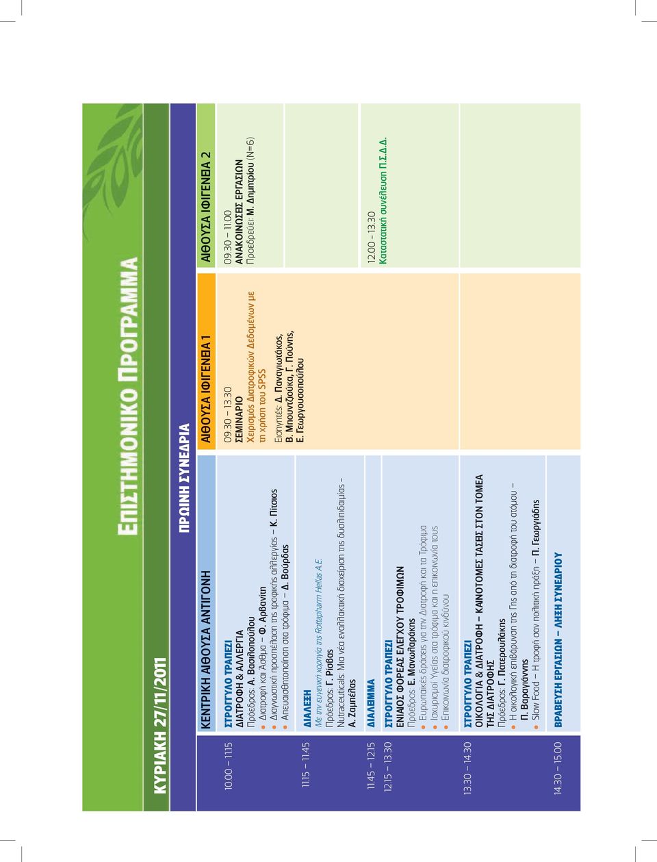 Πρόεδρος: Γ. Ρίσβας Nutraceuticals: Mια νέα εναλλακτική διαχείριση της δυσλιπιδαιμίας - Α. Ζαμπέλας 09.30 13.30 ΣΕΜΙΝΑΡΙΟ Χειρισμός Διατροφικών Δεδομένων με τη χρήση του SPSS Εισηγητές: Δ.