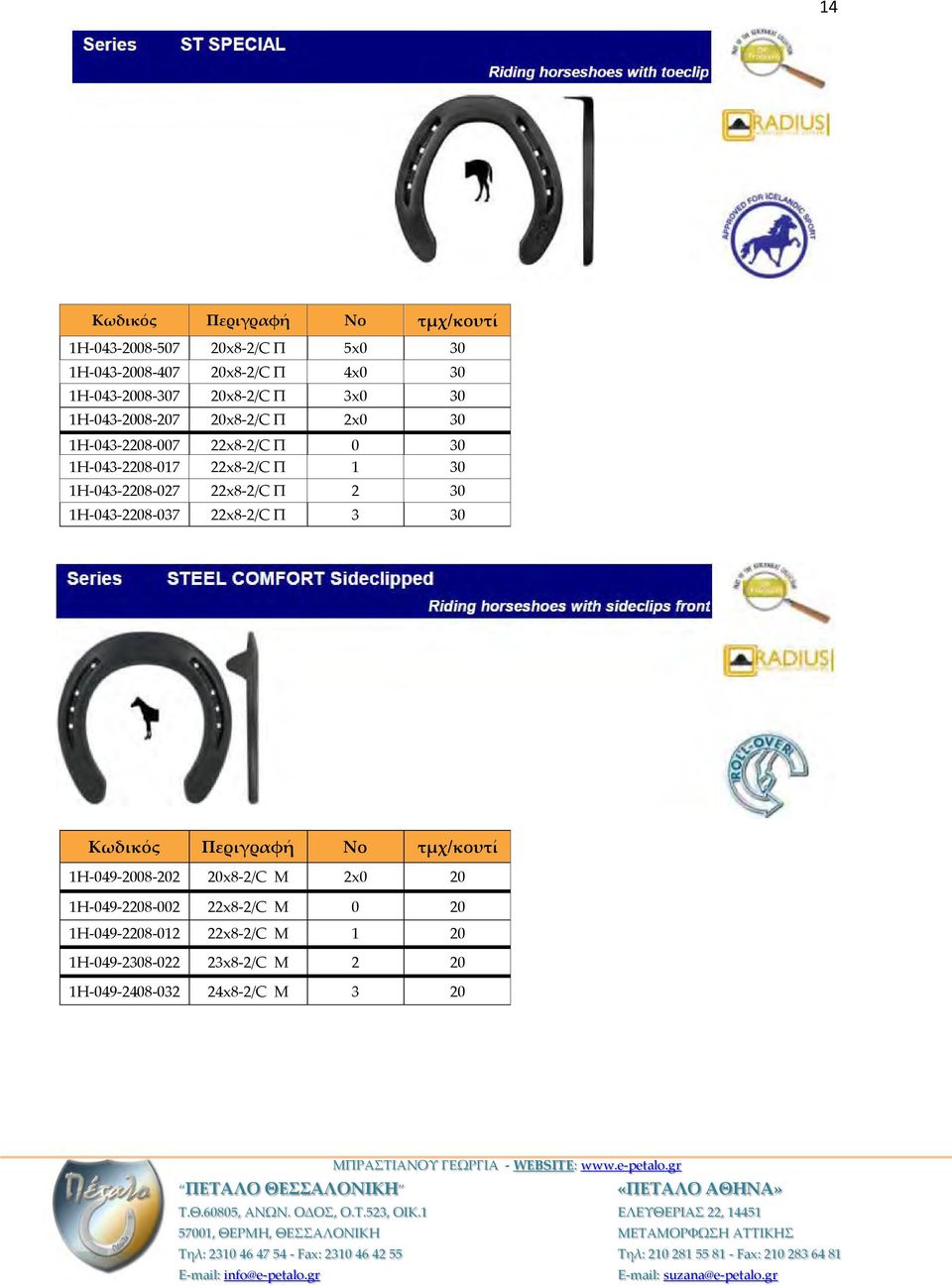 1H-043-2208-027 22x8-2/C Π 2 30 1H-043-2208-037 22x8-2/C Π 3 30 Nο τμχ/κουτί 1H-049-2008-202 20x8-2/C Μ 2x0 20