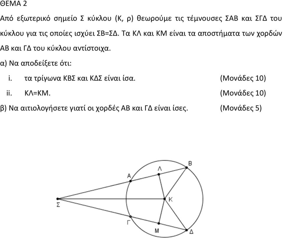 Τα ΚΛ και ΚΜ είναι τα αποστήματα των χορδών ΑΒ και ΓΔ του κύκλου αντίστοιχα.