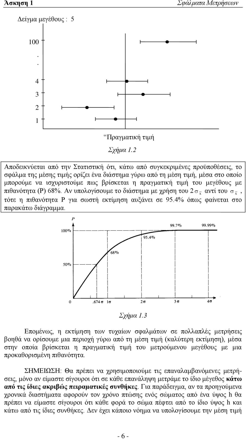 πραγματική τιμή του μεγέθους με πιθανότητα (Ρ) 68%. Αν υπολογίσουμε το διάστημα με χρήση του x αντί του x, τότε η πιθανότητα Ρ για σωστή εκτίμηση αυξάνει σε 95.4% όπως φαίνεται στο παρακάτω διάγραμμα.