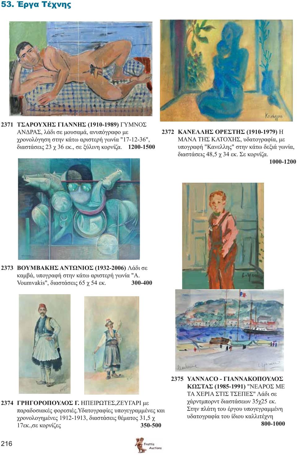 1000-1200 2373 ΒΟΥΜΒΑΚΗΣ ΑΝΤΩΝΙΟΣ (1932-2006) Λάδι σε καμβά, υπογραφή στην κάτω αριστερή γωνία "Α. Voumvakis", διαστάσεις 65 χ 54 εκ. 300-400 2374 ΓΡΗΓΟΡΟΠΟΥΛΟΣ Γ.