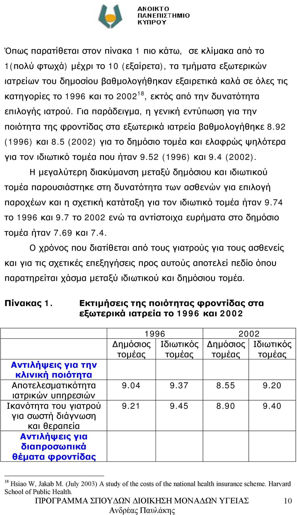 5 (2002) για το δημόσιο τομέα και ελαφρώς ψηλότερα για τον ιδιωτικό τομέα που ήταν 9.52 (1996) και 9.4 (2002).