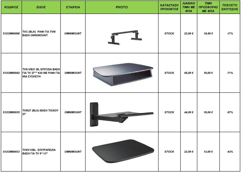 STOCK 65,00 19,00-71% S12OM00035 TVM27 (BLK) BAΣH TOIXOY 27' OMNIMOUNT STOCK 44,00