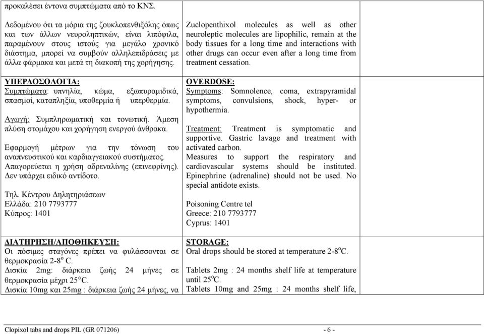 και μετά τη διακοπή της χορήγησης. ΥΠΕΡΔΟΣΟΛΟΓΙΑ: Συμπτώματα: υπνηλία, κώμα, εξωπυραμιδικά, σπασμοί, καταπληξία, υποθερμία ή υπερθερμία. Αγωγή: Συμπληρωματική και τονωτική.
