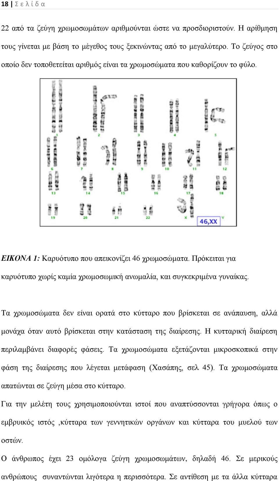 Πρόκειται για καρυότυπο χωρίς καμία χρωμοσωμική ανωμαλία, και συγκεκριμένα γυναίκας.