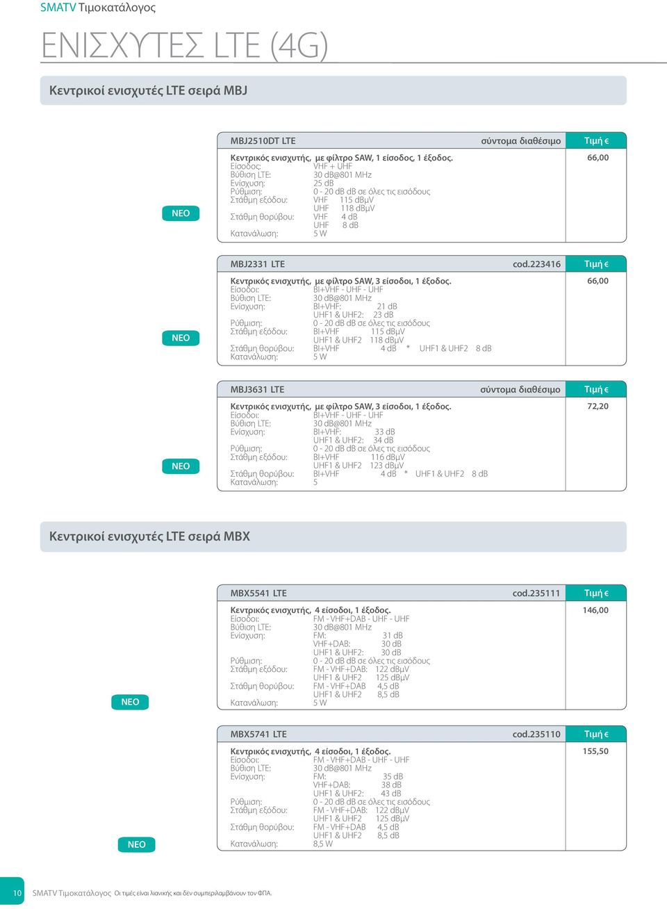 MBJ2331 LTE Κεντρικός ενισχυτής, με φίλτρο SAW, 3 είσοδοι, 1 έξοδος.