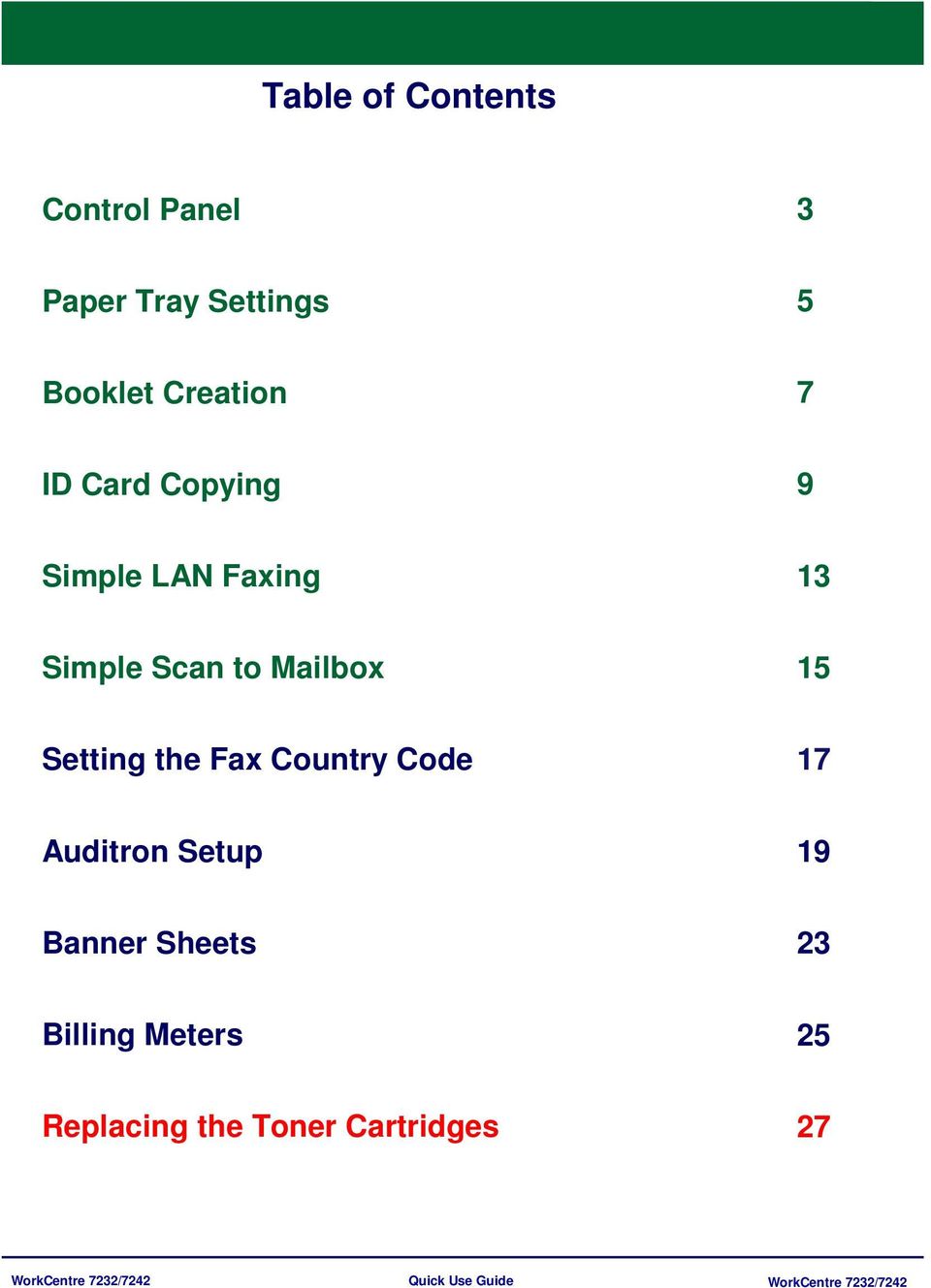 Mailbox 15 Setting the Fax Country Code 17 Auditron Setup 19 Banner