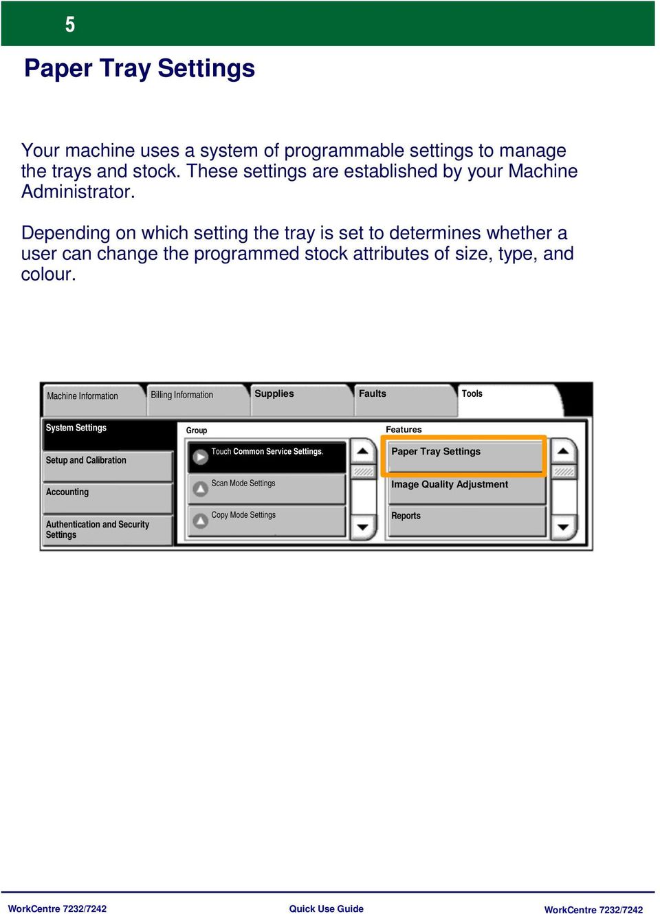 Depending on which setting the tray is set to determines whether a user can change the programmed stock attributes of size, type, and colour.