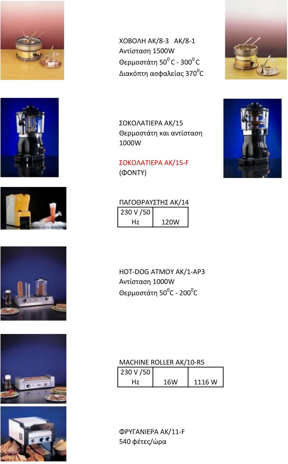 ΠΑΓΟΘΡΑΥΣΤΗΣ AK/14 230 V /50 Hz 120W HOT-DOG ΑΤΜΟΥ AK/1-AP3 Αντίσταση 1000W Θερμοστάτη