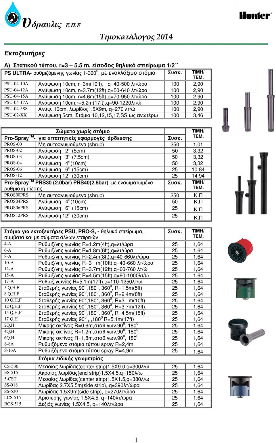 7m(2ft),q=50-640 λτ/ώρα 00 2,90 PSU-04-5A Ανύψωση 0cm, r=4.6m(5ft),q=70-950 λτ/ώρα 00 2,90 PSU-04-7A Ανύψωση 0cm,r=5.2m(7ft),q=90-220λτ/ώ 00 2,90 PSU-04-5SS Ανύψ. 0cm, λωρίδος.