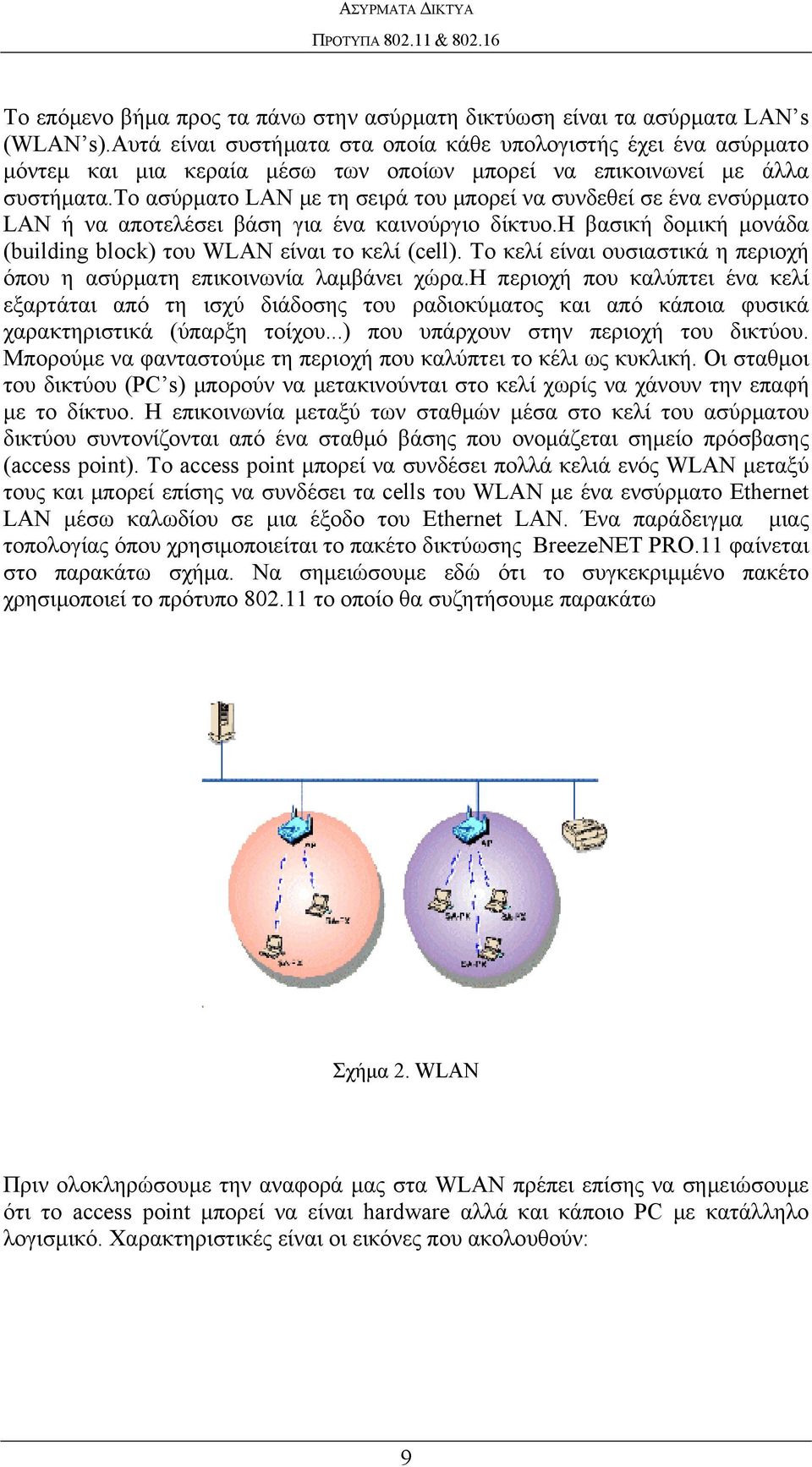 το ασύρματο LAN με τη σειρά του μπορεί να συνδεθεί σε ένα ενσύρματο LAN ή να αποτελέσει βάση για ένα καινούργιο δίκτυο.η βασική δομική μονάδα (building block) του WLAN είναι το κελί (cell).