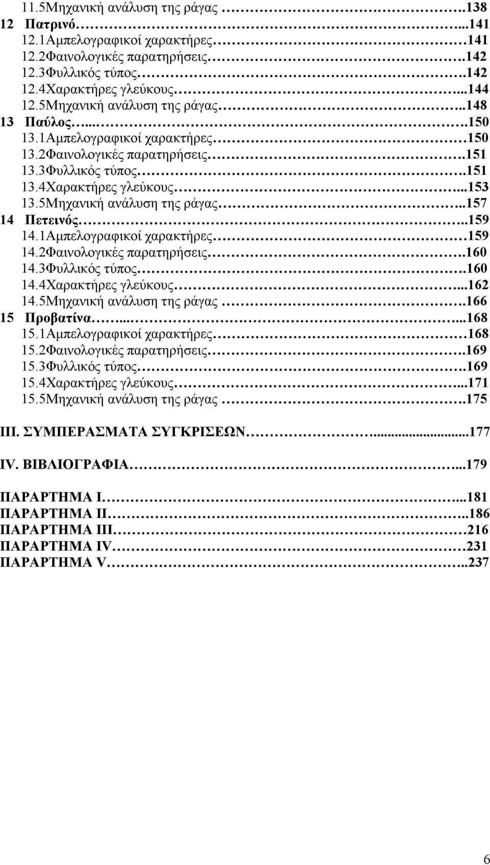 1Αµπελογραφικοί χαρακτήρες 159 14.2Φαινολογικές παρατηρήσεις.16 14.3Φυλλικός τύπος.16 14.4Χαρακτήρες γλεύκους...162 14.5Μηχανική ανάλυση της.166 15 Προβατίνα......168 15.