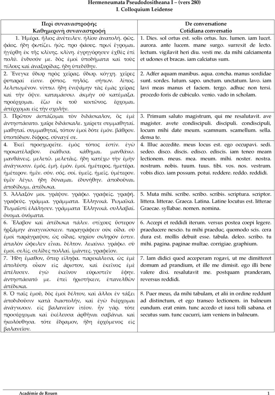 χεῖρες ῥυπαραί εἰσιν. ῥύπος. πηλός. σήπων. λίπος. λελιπωμένον. νίπτω. ἤδη ἐνιψάμην τὰς ἐμὰς χεῖρας καὶ τὴν ὄψιν. καταμάσσω. ἀκμὴν οὐ κατέμαξα. προέρχομαι. ἔζω ἐκ τοῦ κοιτῶνος. ἔρχομαι.